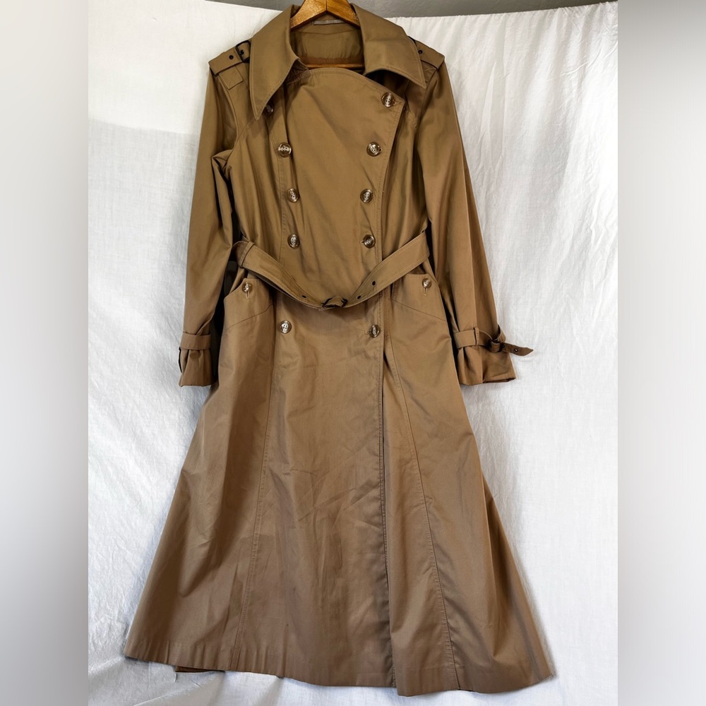 Vintage Trench Coat Women Medium Beige Fox Run By Little Foxes Int'l Yugoslavia - Picture 10 of 16